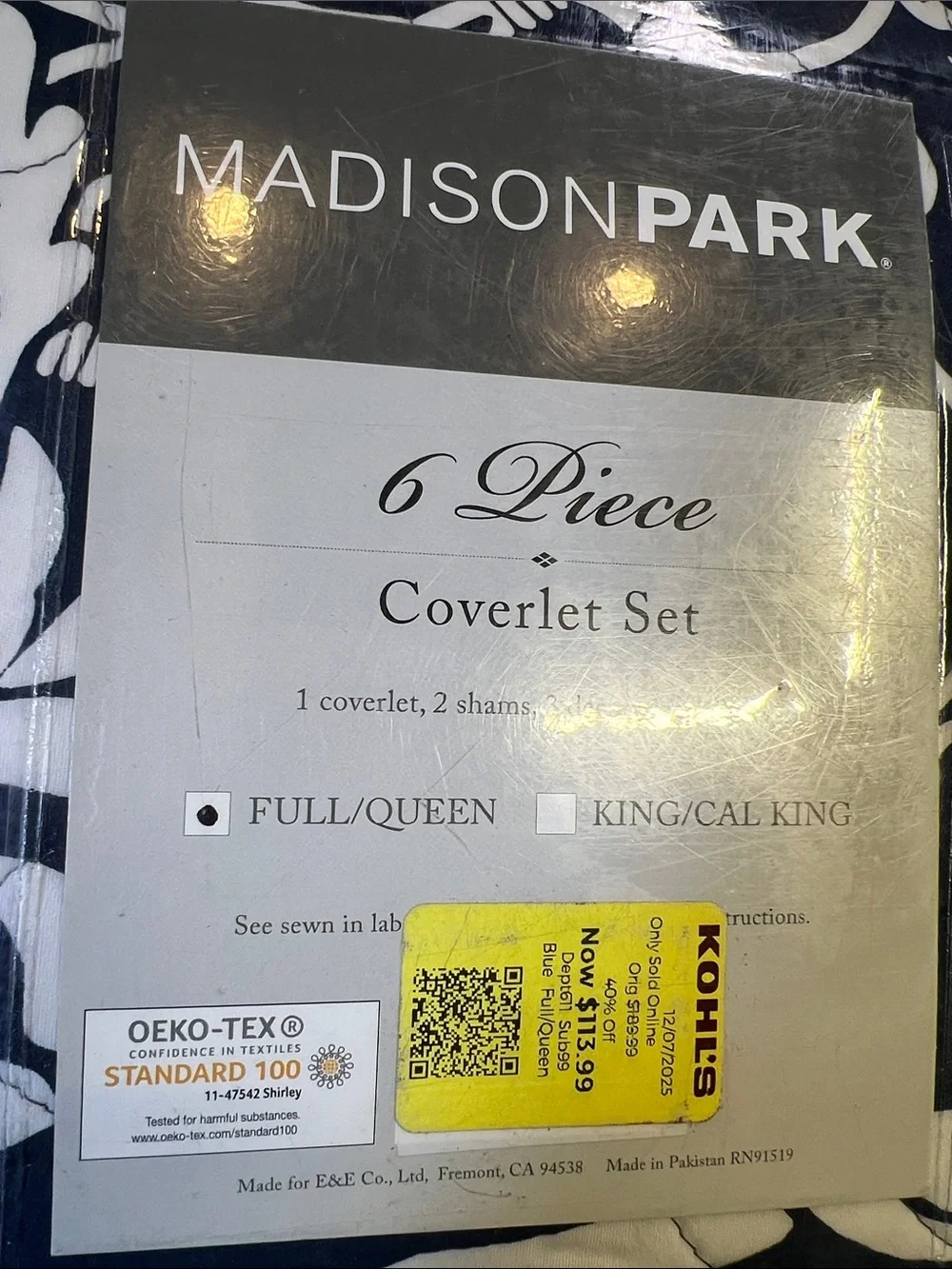 Madison Park Navy and White Scroll Floral coverlet Set